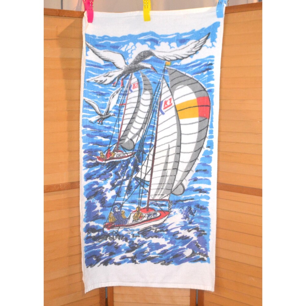 Vintage Sailing 1970s Sea Drift Beach Towel